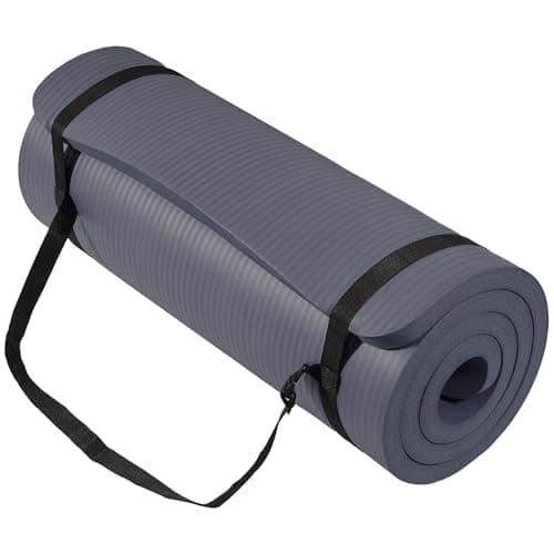 Signature Fitness Yoga Mat,Pilates & Exercise Mat,Extra Thick 1" High-Density Foam Workout Mat with Easy-Cinch Carrying Strap for Home & Gym Workouts,Graphite