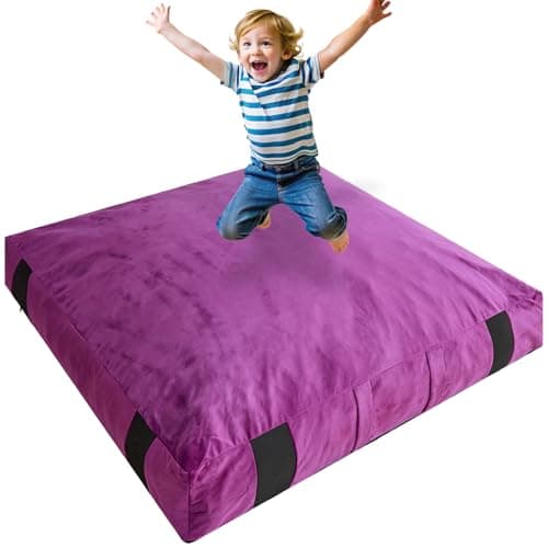 Crash Pad for Kids Sensory Room Equipment, Anti-slip Sensory Crash Mat, Shredded Foam Sensory Crash Pad for Autistic Kids Gift, Soft Washable Cover, Gift for Children and Adults, 5 x 5 Ft, Purple