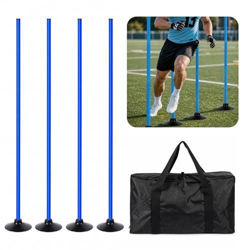 CTYYPYUYU 4 Pack Soccer Agility Training Poles, 5 FT Adjustable Speed and Agility Training Equipment, Rubber Bases, (Blue)