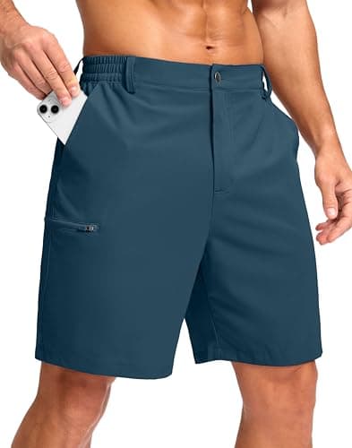 G Gradual Men's Casual Shorts 7"/ 9" Lightweight 4 Pockets Stretch Quick-Dry Summer Shorts for Golf Work Hiking Trips (7", Tibetan Blue, L)