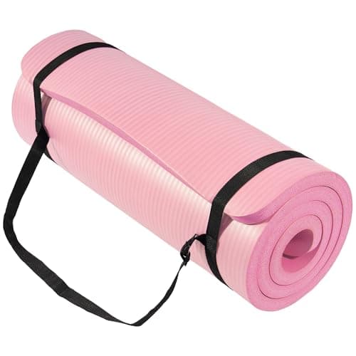 Signature Fitness Yoga Mat,Pilates & Exercise Mat,Extra Thick 1" High-Density Foam Workout Mat with Easy-Cinch Carrying Strap for Home & Gym Workouts,Pearly Pink