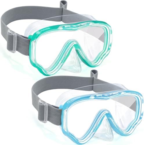 Vvinca Swim-Goggles with Nose Cover, 2 Packs Elastic Fabric Strap Snorkel Swim Mask Anti Fog UV No Pull Hair for Kids 3-14