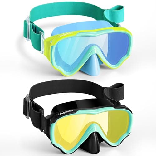 2 Pack Kids Swimming Goggles with Nose Cover, Comfort Fabric Strap, Shatter-Resistant PC Lens Anti-Fog Wide View Swim Mask