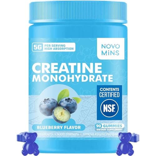 novomins Creatine Monohydrate Gummies 5000mg for Men & Women, Chewables Creatine Monohydrate for Muscle Strength, Muscle Builder, Energy Boost, Pre-Workout Supplement(90 Count)-Blueberry Flavor.