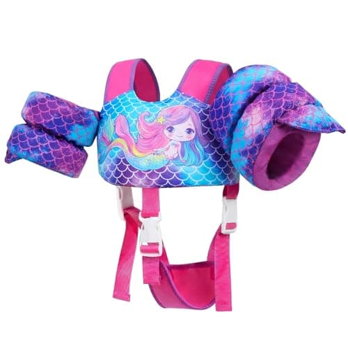Gogokids 2-in-1 Toddler Swim Vest Pool Floaties for Kids[CPC Certified & Remove Crotch Strap]Puddle Float Jumper 24-66 Pounds, Toddler Arm Floaties Swim Jacket Water Wings for kids Boys Girls Swimmies