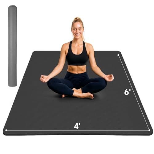 Stepwaver Extra Large Yoga Mat 6'x4'(0.5" Thick), Non-Slip, Ultra Durable, Wide Workout Mat, Wide Exercise Mats for Home Workouts, Yoga, Pilates, Stretching (Barefoot Exercise) - Black