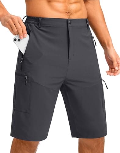 Pudolla Men's Hiking Shorts 11" Lightweight Cargo Work Shorts for Men Summer Travel Golf Casual Outdoor with 5 Pockets(Deep Grey Medium)