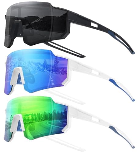 STORYCOAST Sports Running Sunglasses for Men Women Cycling Driving Fishing Bike Sunglasses Polarized UV400 Protection 3Pack Matte Black/Gray+White/Green+White/Blue
