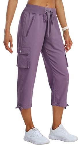 MoFiz Hiking Cargo Shorts for Women Outdoor Quick Dry Athletic Shorts for Boating Camping with Pockets Pink Purple XL