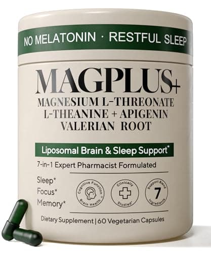 Magnesium L-Threonate with Apigenin, Valerian Root & L-Theanine – No Melatonin Restful Sleep & Brain Supplement – Clinically Studied 7-Ingredient Formula – Memory & Focus – 60 Capsules
