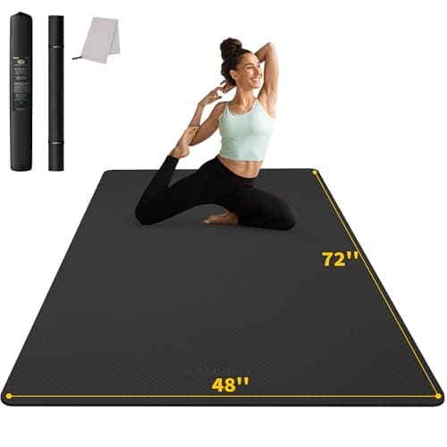 CAMBIVO Yoga Mat 72" x 48" Large Workout Mat for Home Gym Flooring | 6mm-12mm (0.24"-0.48") Extra Thick Exercise Mat for Apartment Fitness | High-Density TPE Cushioning for Joint Protection (Black),12mm