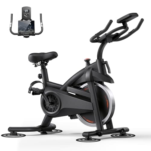 CURSOR FITNESS Exercise Bike, Quiet Belt Drive Stationary Bike for Home with 0-100 Resistance & App, 300 LB High Carbon Steel Training Bike, Indoor Cycling Bike with Tablet Holder and Heart Rate