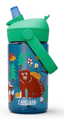 CamelBak Thrive Flip Straw Kids Water Bottle with Bite Valve, Tritan Renew Design for School and Travel, 14oz, Friendly Forest