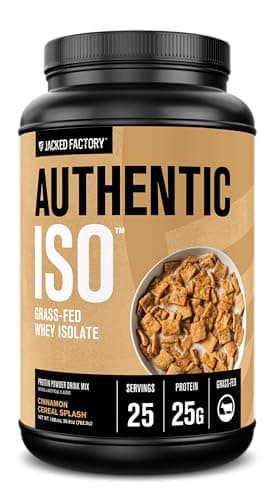 Jacked Factory Authentic ISO Grass Fed Whey Protein Isolate Powder - Low Carb, Non-GMO Muscle Building Protein w/No Fillers, Post Workout Recovery, Cinnamon Cereal Splash - 25 Servings