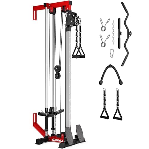 Goimu Wall Mount Cable Station, WM1 Cable Crossover Machine with 17 Positions, High and Low Cable Crossover Machine with Removable Footplate for Garage Home Gym (WM1 Cable Station RD)