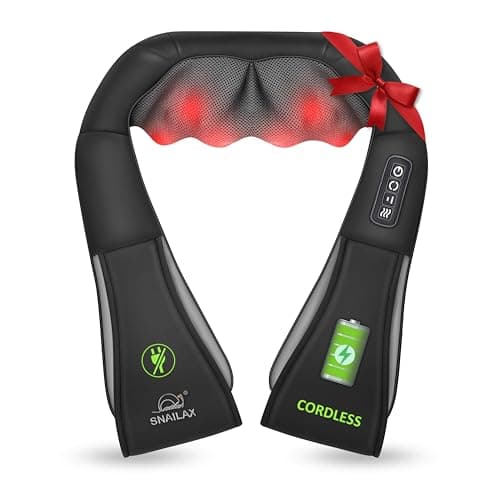 Snailax Cordless Massager - Shiatsu Neck and Shoulder Massager with Heat, FSA Eligible, Portable, Lumbar, Back Electric Massage Pillow, Christmas Gift
