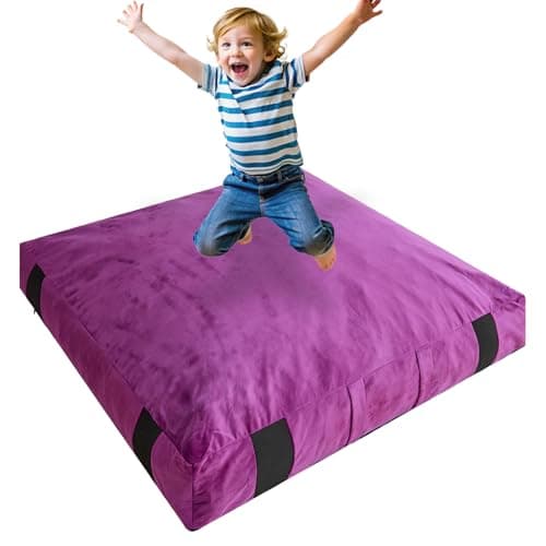 Crash Pad for Kids Sensory Room Equipment, Anti-slip Sensory Crash Mat, Shredded Foam Sensory Crash Pad for Autistic Kids Gift, Soft Washable Cover, Gift for Children and Adults, 4 x 4 Ft, Purple