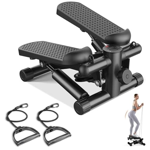 Sweetcrispy Mini Stair Steppers with Resistance Bands for Exercise at Home, Portable Exercise Twist Stepper Machine for Full Body Workout, 300LBS Capacity