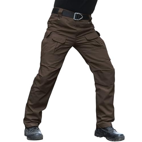 Hiwise Men's Stretch Tactical Pants Water Resistant Ripstop Cargo Pants Outdoor Lightweight EDC Work Hiking Pants (Dark Brown, 36WX32L)
