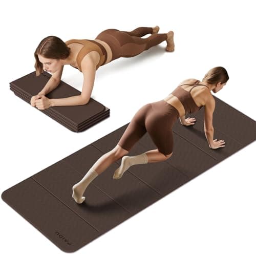 PAIDU Foldable Fitness Yoga Mat | 2/5" (10MM) Extra Thick | SGS Certified Non-Slip TPE | 75x26" Extra Long-Wide | Portable & Easy Store | for Yoga, Pilates, Home Gym & Full-Body Workouts (Dark Brown & Beige)