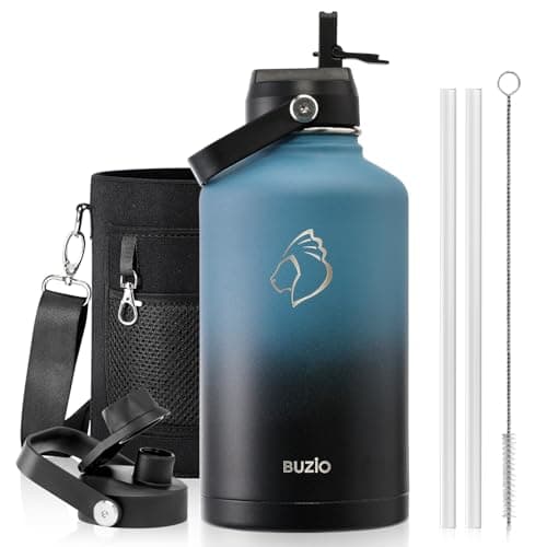 BUZIO 64 oz Insulated Stainless Steel Water Bottle with Dust-proof Lids