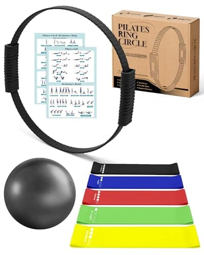 SUBCULTUREPICK Pilates Ring Set, Home Pilates Kit for Women with Resistance Bands & Ball - Compact Toning Fitness Starter Accessories (Black)