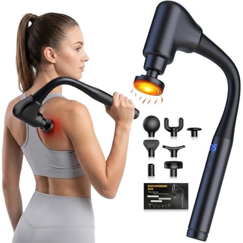 AERLANG Massager Gun with Heat Massage Gun with Extension Handle Fathers Day Gift for him Dad Back Massager Deep Tissue Muscle Massager Portable Percussion Massage Gun 10 Speeds& 7 Massage Heads