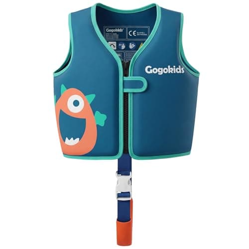 Gogokids Toddler Swim Vest Pool Floaties for Kids 1-2-3-5-7-9 Yrs, Neoprene Kids Swimming Jacket w/Adjustable Safety Strap & Zip, Toddler Float Jacket 24-66lbs for Beach Puddle Pool Boys Girls Niños