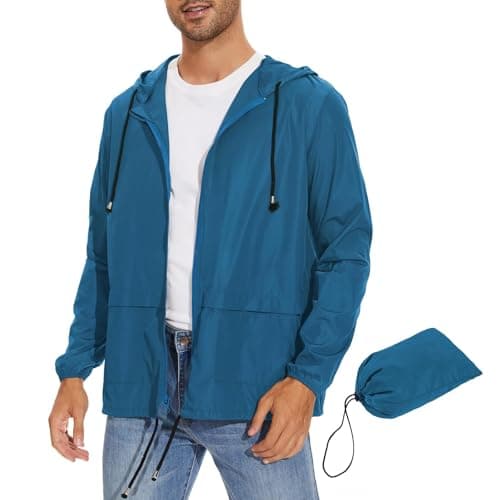 Zando Rain Jacket Mens Lightweight Rain Coats for Men Waterproof wtih Hood Windbreaker Jackets for Men Packable Mens Rain Jackets Outdoor Raincoat Travel Rain Coat Cycling Raincoats Blue 2XL