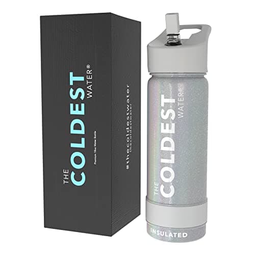 Coldest Insulated Water Bottle with Straw Lid - Stainless Steel Metal Insulated Bottle for Men & Women (Supernova Silver Glitter, 18 oz)