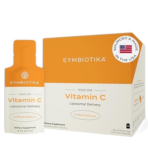 CYMBIOTIKA Vitamin C Individual Packets, Liposomal Delivery, Supplement for Immune Support, Collagen Boost, & Healthy Aging, Skin Hydration Packets, Citrus Vanilla Flavor, 30 Count