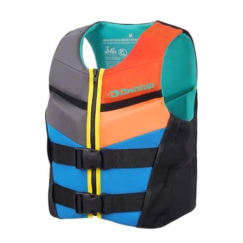 Owntop Swim Vest Youth Kids 75-125 lbs, Neoprene Swim Jacket Lightweight, Quick-Dry, Buckles Zipper for Swimming Training, Kayak, Boating, Watersports (Multicoloured, L)