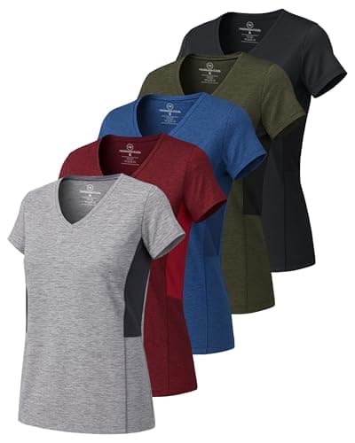 5 Pack Womens Dry Fit V Neck Workout Tops Athletic T Shirts Gym Yoga Tees