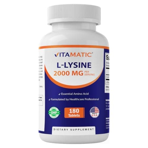 Vitamatic L-Lysine 2000 mg Per Serving | 180 Tablets | Essential Amino Acid Supplement | Non-GMO | Gluten Free | Made in USA