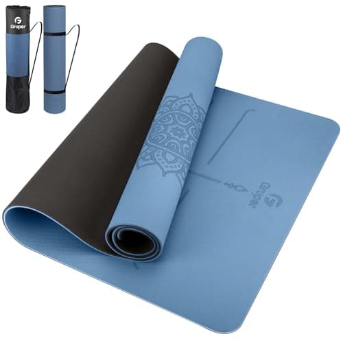 Yoga Mat Non Slip TPE Thick Yoga Mat with Alignment Mark, Large Size 72"L x 32"W x 0.32"Th or 0.24"Th, Anti-Tear Exercise & Fitness Mat for Yoga, Pilates & Floor Workouts (Blue Black, Thickness-8mm)