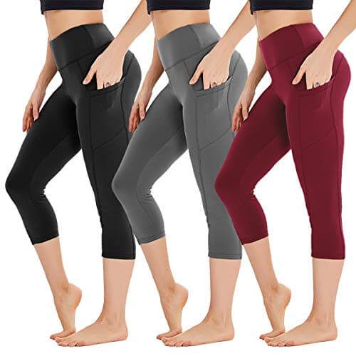3 Pack Capri Leggings for Women with Pockets - High Waist Workout Running Yoga Pants