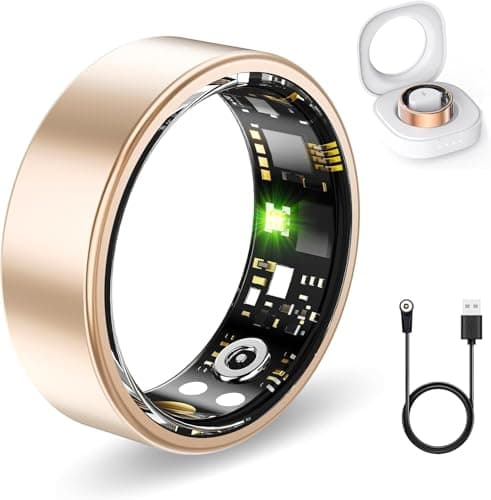 FKGZJF Smart Rings for Women Men, Fitness Ring with Heart Rate, Blood Oxygen, HRV, Stress, Sleep Tracker, Step Tracker, No Subscription Fee, lP68 Waterproof Smart Ring for iPhone & Android (Gold 9#)