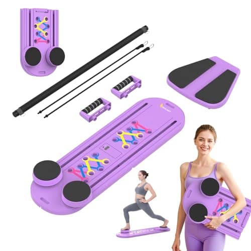 Pilates Reformer Board – 5-in-1 Foldable Pilates Machine for Home Workout, Portable Fitness Board with Resistance Bands, Full Body Training for Women (Purple)