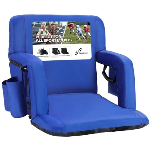 Sportneer Stadium Seats with Back Support: 2.5'' Thick Comfy Cushion 6 Adjustable Angle Bleacher Seat with Armrest - 2 Large Pockets, 2 Cup Holders Stadium Chair for Sport Events Concerts Parks