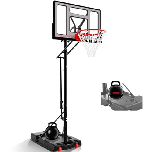 AWII SPORT Basketball Hoop Outdoor Protable 40 Inch Impact Backboard, 5.5-10FT Height Adjustable Basketball Hoop Goal System with Wheels for Adults (40inch Backboard)