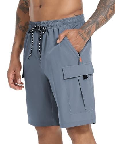 Men's Cargo Shorts Quick Dry Lightweight Stretch Hiking Shorts for Men with 5 Pockets No Lining Stone Grey