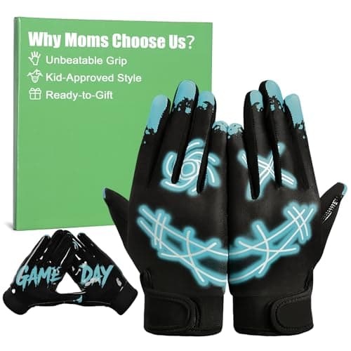 RIGWARL Youth Football Gloves, Kids Football Gloves Non-Slip with Super Sticky Grip Palm, Breathable Wide Receiver Glove Boys Girls, YM