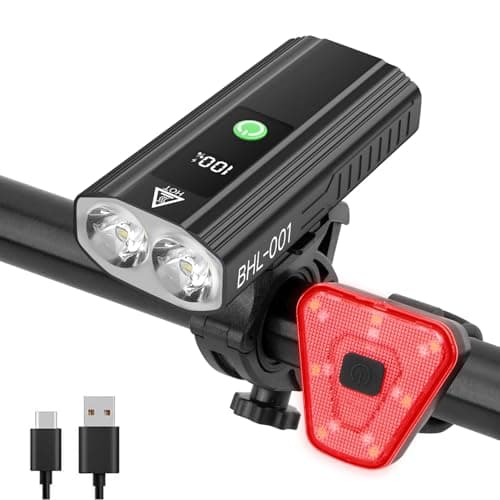 3000 Lumens Super Bright Bike Lights for Night Riding, 5000mAh USB C Rechargeable LED Bicycle Light Front and Rear, Headlight and Back Tail Light Set for Road Mountain (Black, 1 Set)