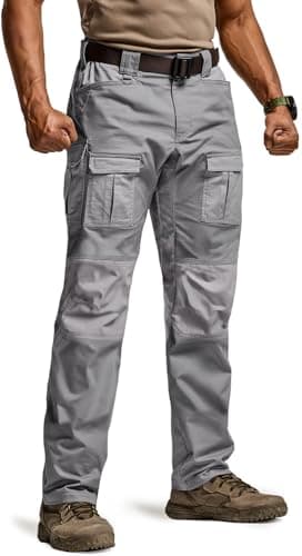 CQR Men's Flex Ripstop Tactical Pants, Water Resistant Stretch Cargo Pants, Lightweight EDC Hiking Work Pants, Breacher Stone, 34W x 32L