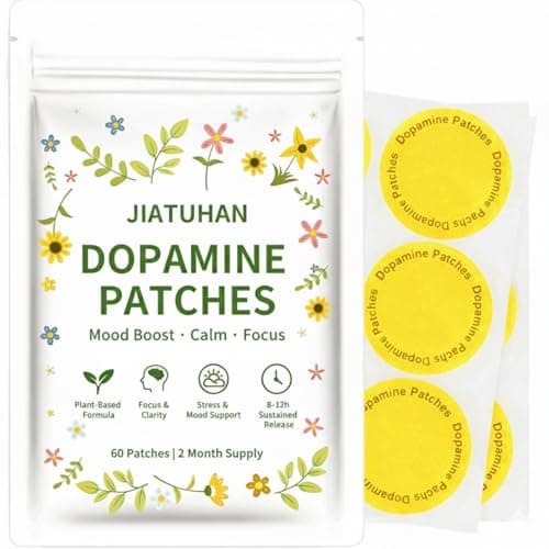 JIATUHAN Dopamine Patches Extra Strength – Mood Support, Calm & Focus – Stress Relief with Mucuna & 5-HTP – Plant-Based, Vegan – 60 Patches (2 Month Supply)