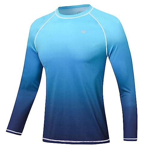 Satankud Men's Long Sleeve Swim Shirts Rashguard UPF 50+ UV Sun Protection Shirt Athletic Workout Running Hiking T-Shirt Swimwear (Blue Gradient,X-Large)