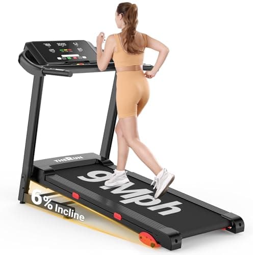 THERUN Incline Treadmill, Running Treadmills with Incline, Foldable Treadmills Heart Rate Sensors, 18″LED Display Manual Adjustment, 3.0HP Treadmill for Indoor Fitness Workouts, Black Red