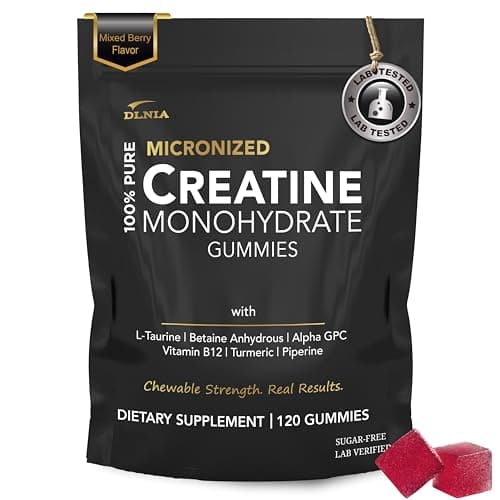 Creatine Monohydrate Gummies for Men & Women - Sugar Free & Vegan Advanced Formula W/L-Taurine + Vitamin B12 - for Muscle Strength, Muscles Builder, Recovery (120 Count (Pack of 1), Mixed Berry)