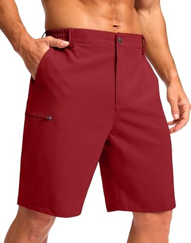 Men's Casual Shorts 7"/ 9" Lightweight 4 Pockets Stretch Quick-Dry Summer Shorts for Golf Work Hiking Trips (9", Red, XL)