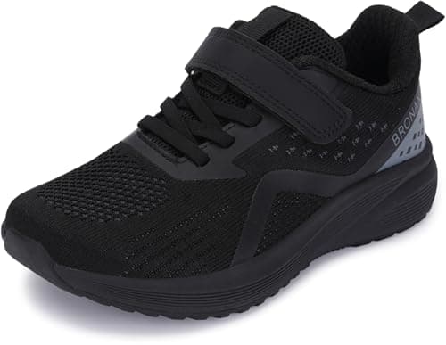 BRONAX Big Kids Wide Width Shoes 2.5w Boy Running Tennis Sneaker All Black